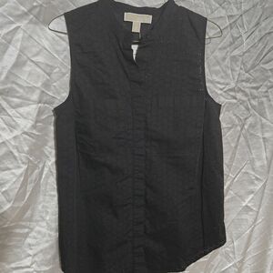 Black Sleeveless Eyelet Button-Front Blouse
